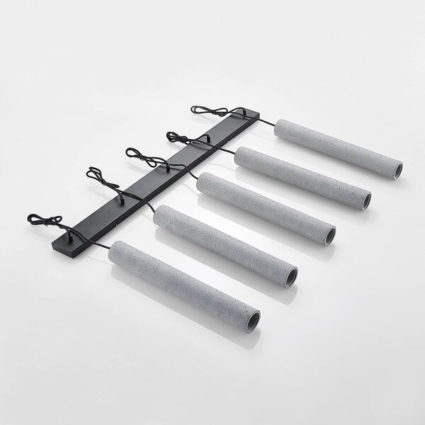 Lindby függőlámpa Concretto, 100 cm, szürke, 5 lámpa, beton, dimmelhető, Alu / szürke / cink, Nappali / Étkező, Beton, Modern