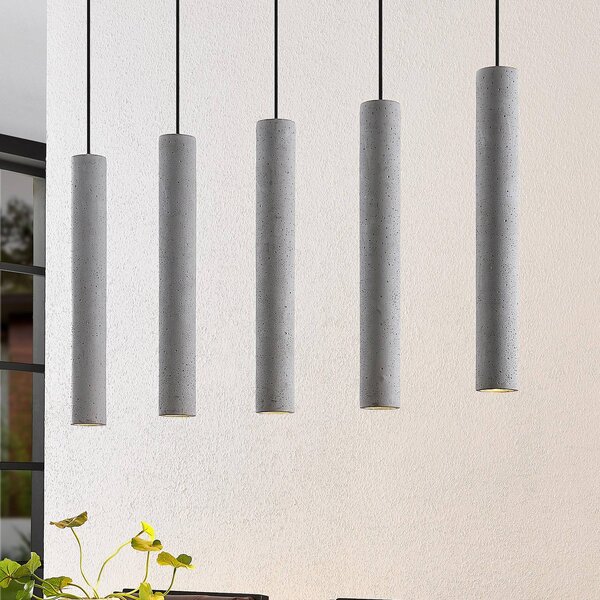 Lindby függőlámpa Concretto, 100 cm, szürke, 5 lámpa, beton, dimmelhető, Alu / szürke / cink, Nappali / Étkező, Beton, Modern