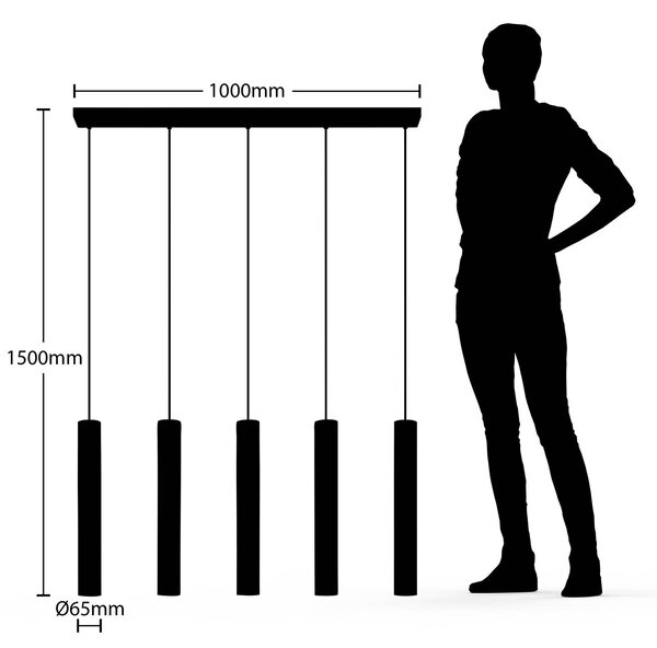 Lindby függőlámpa Concretto, 100 cm, szürke, 5 lámpa, beton, dimmelhető, Alu / szürke / cink, Nappali / Étkező, Beton, Modern