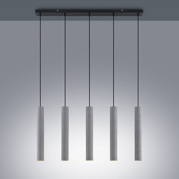 Lindby függőlámpa Concretto, 100 cm, szürke, 5 lámpa, beton, dimmelhető, Alu / szürke / cink, Nappali / Étkező, Beton, Modern