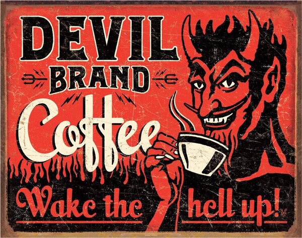 Fém tábla Devil Brand Coffee, (40 x 31.5 cm)