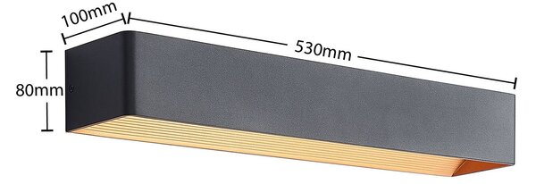 Arcchio LED fali lámpa Karam, 53 cm, fekete, fém, fel/le, dimmelhető, Fekete, Nappali / Étkező, Alumínium, Modern