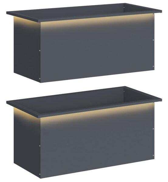 Led-es kerti virágláda 2 db Antracit 40 x 80 x 40 cm Acél