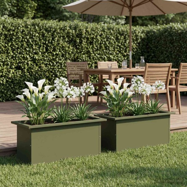 Led-es kerti virágláda 2 db Olajzöld 30 x 60 x 30 cm Acél