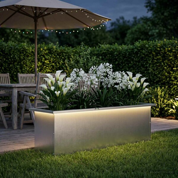 Led-es kerti virágláda Ezüst 30 x 100 x 30 cm Rozsdamentes Acél