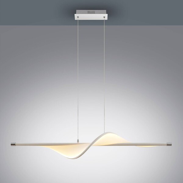 Lucande LED-es függőlámpa Edano, 122 cm, fehér, textil, dimmelhető, dimmelhető, Fehér / opál, Nappali / Étkező, Textil / szövet / selyem, Modern