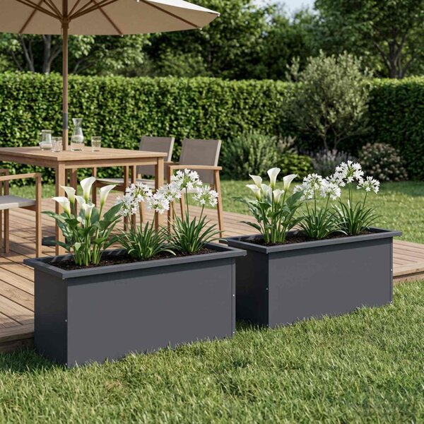 Led-es kerti virágláda 2 db Antracit 30 x 80 x 30 cm Acél