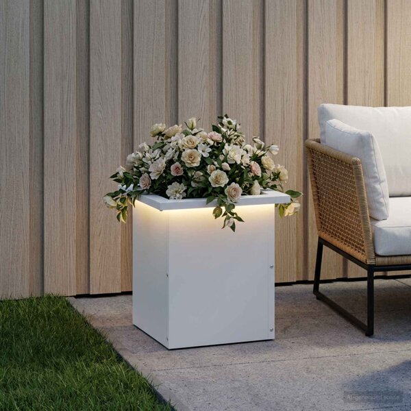 Led-es kerti virágláda Fehér 30 x 30 x 30 cm Acél