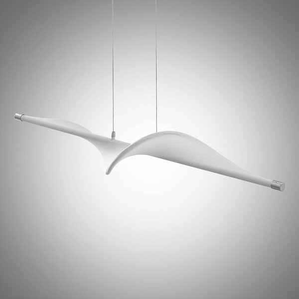 Lucande LED-es függőlámpa Edano, 122 cm, fehér, textil, dimmelhető, dimmelhető, Fehér / opál, Nappali / Étkező, Textil / szövet / selyem, Modern