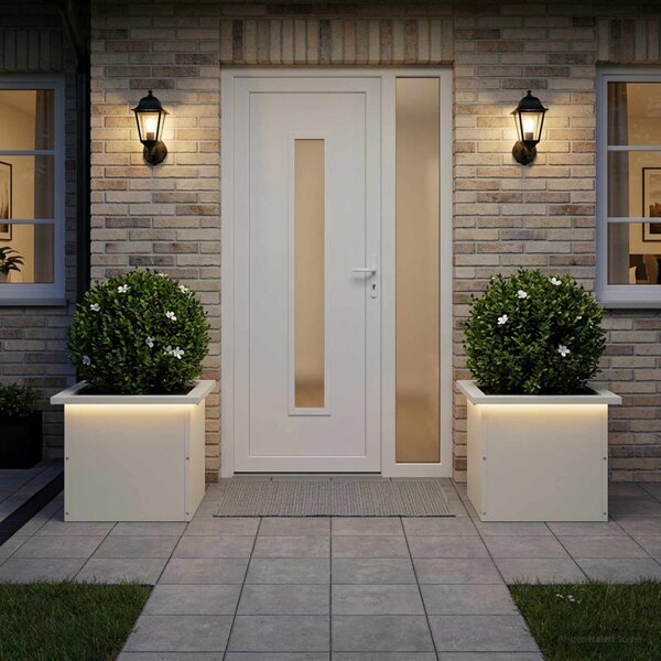 Led-es kerti virágláda 2 db Fehér 30 x 40 x 30 cm Acél