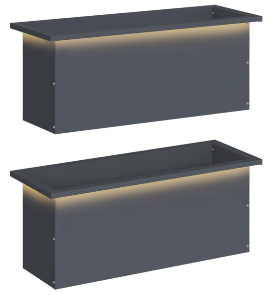 Led-es kerti virágláda 2 db Antracit 30 x 80 x 30 cm Acél