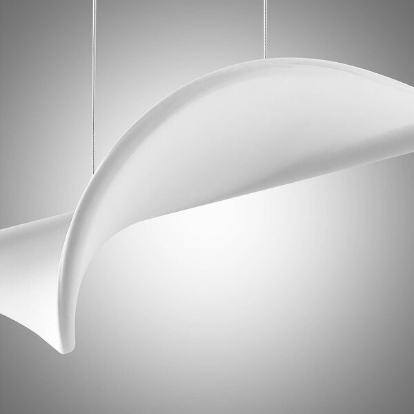 Lucande LED-es függőlámpa Edano, 122 cm, fehér, textil, dimmelhető, dimmelhető, Fehér / opál, Nappali / Étkező, Textil / szövet / selyem, Modern