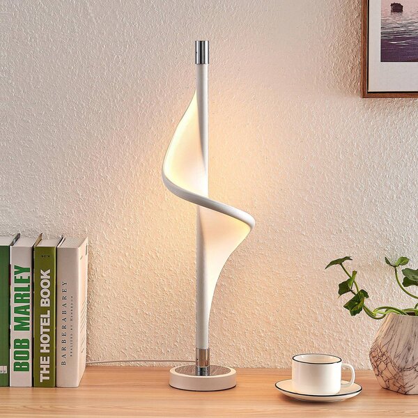 Lucande LED-es asztali lámpa Edano, 60 cm, fehér, textil, fényerőszabályzó, dimmelhető, Fehér / opál, Nappali / Étkező, Textil / szövet / selyem, Modern