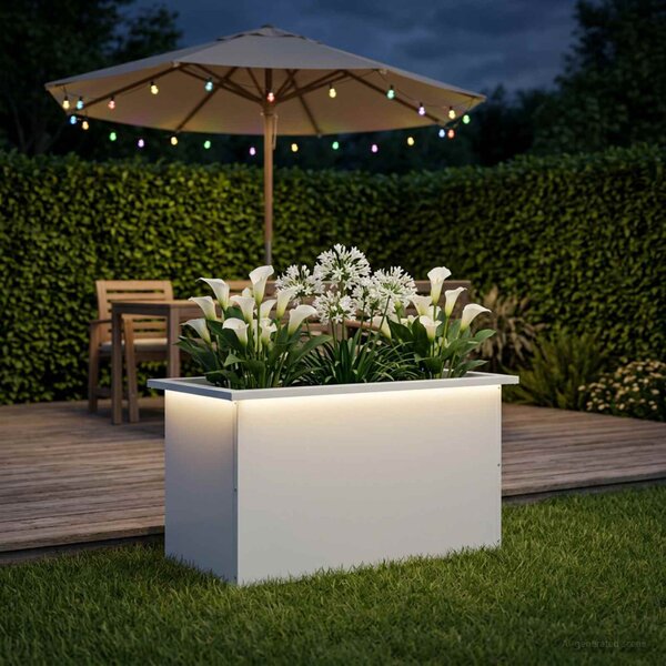 Led-es kerti virágláda Fehér 40 x 80 x 40 cm Acél