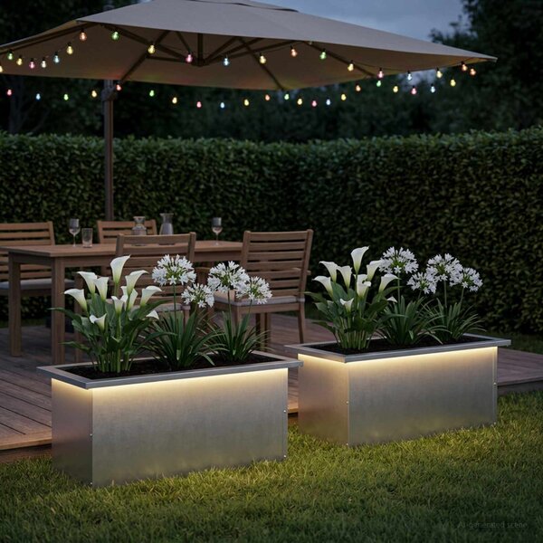 Led-es kerti virágláda 2 db Ezüst 30 x 60 x 30 cm