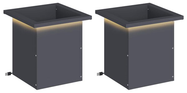 Led-es kerti virágláda 2 db Antracit 30 x 30 x 30 cm Acél