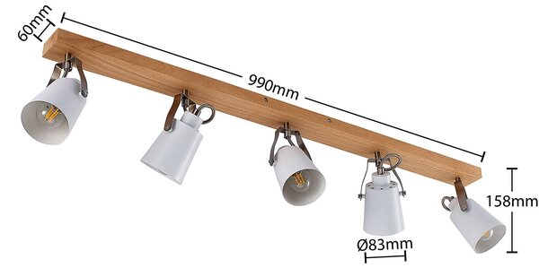 Lindby Blana mennyezeti lámpa, öt izzós, dimmelhető, Világos fa, Nappali / Étkező, Fa, Skandináv