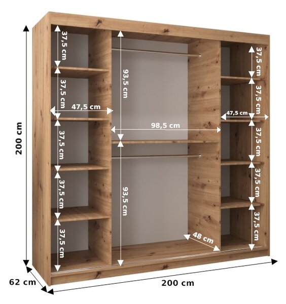 Ruhásszekrény 200 cm Verika 1 200 (fehér + fekete)
