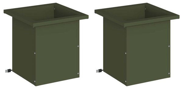 Led-es kerti virágláda 2 db Olajzöld 30 x 30 x 30 cm Acél