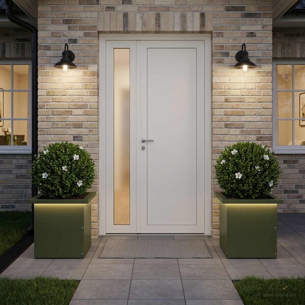 Led-es kerti virágláda 2 db Olajzöld 30 x 30 x 30 cm Acél