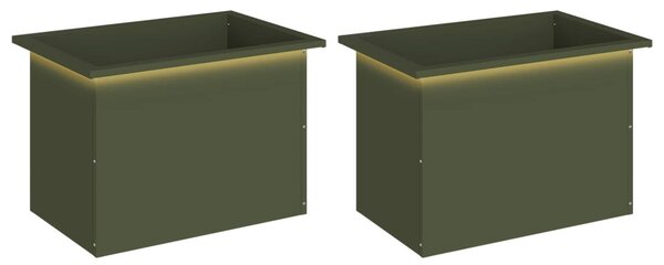 Led-es kerti virágláda 2 db Olajzöld 40 x 60 x 40 cm Acél