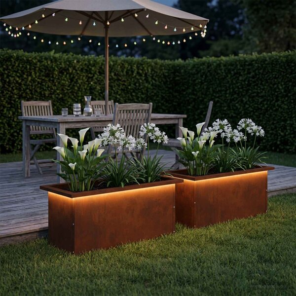 Led-es kerti virágláda 2 db Rozsdás 30 x 60 x 30 cm