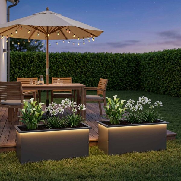 Led-es kerti virágláda 2 db Fekete 40 x 80 x 40 cm Acél