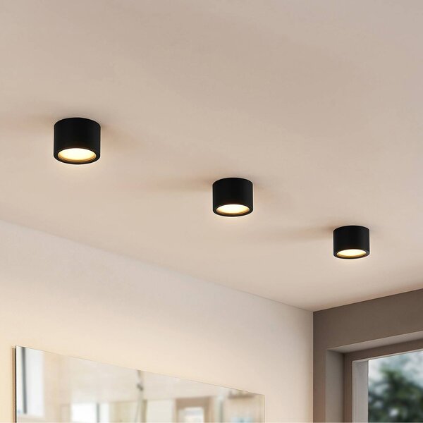 Arcchio Downlight Nieva, GX53, fekete, kerek, Ø 10cm, fém, dimmelhető, Fekete, Folyosó, Alumínium, Modern