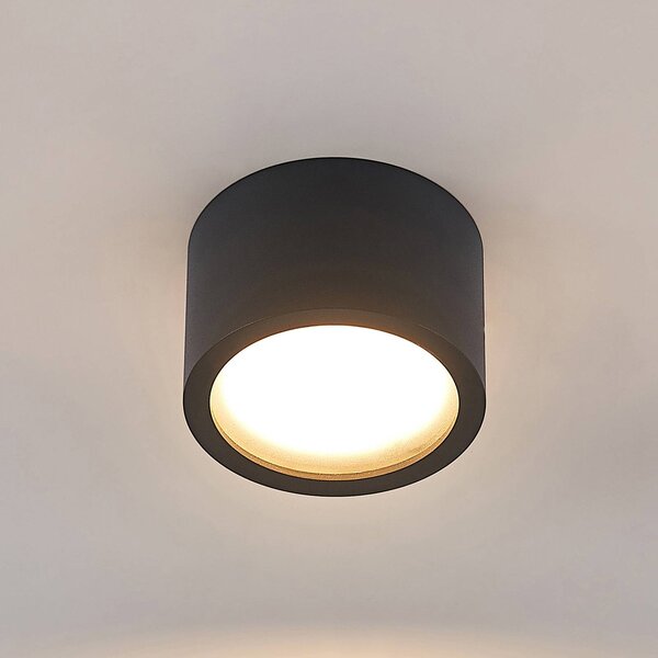 Arcchio Downlight Nieva, GX53, fekete, kerek, Ø 10cm, fém, dimmelhető, Fekete, Folyosó, Alumínium, Modern