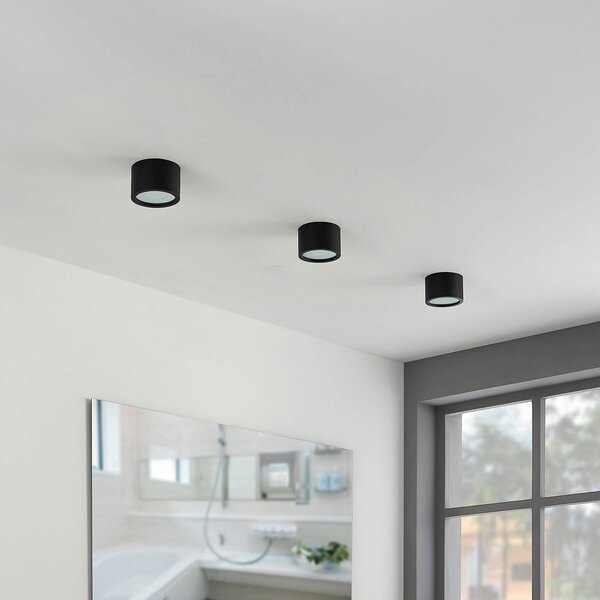 Arcchio Downlight Nieva, GX53, fekete, kerek, Ø 10cm, fém, dimmelhető, Fekete, Folyosó, Alumínium, Modern