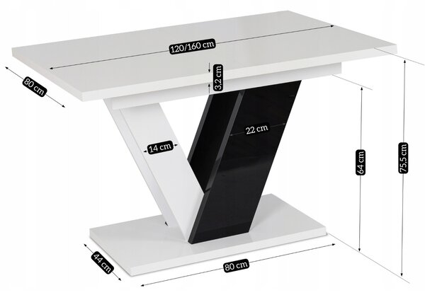 JAKS Clark étkezőasztal 120 cm fekete fehér gloss glamour