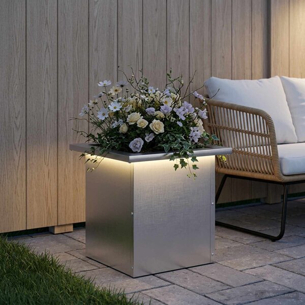 Led-es kerti virágláda Ezüst 30 x 30 x 30 cm Rozsdamentes Acél