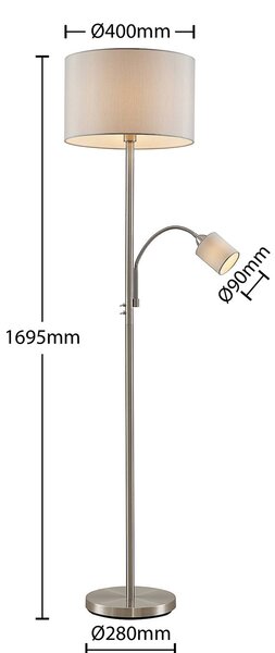 Lindby állólámpa Colima, szürke, szövet, olvasólámpa, 170cm, Alu / szürke / cink, Nappali / Étkező, fém, Modern