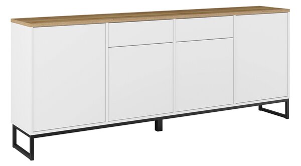 Komód Camtolo 102, Laminált forgácslap, 84x209x37cm, Világos tölgy, Fehér