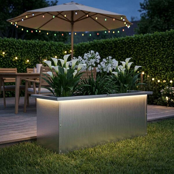 Led-es kerti virágláda Fehér 30 x 80 x 30 cm Acél