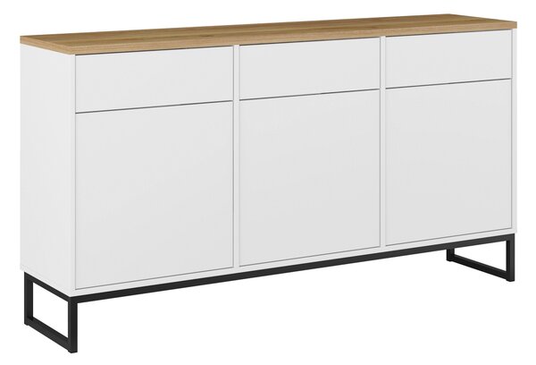 Komód Camtolo 103, Laminált forgácslap, 84x157x37cm, Világos tölgy, Fehér