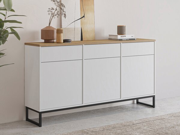Komód Camtolo 103, Laminált forgácslap, 84x157x37cm, Világos tölgy, Fehér