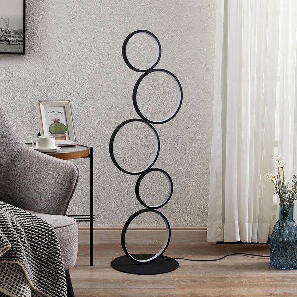 Lindby LED állólámpa Jacek, fekete, fém, 110 cm, gyűrűs, gyűrűk, Fekete, Nappali / Étkező, fém, Modern