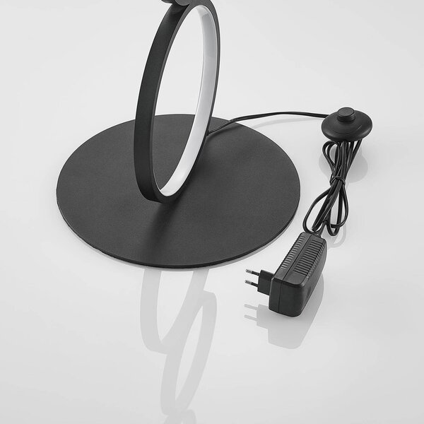 Lindby LED állólámpa Jacek, fekete, fém, 110 cm, gyűrűs, gyűrűk, Fekete, Nappali / Étkező, fém, Modern
