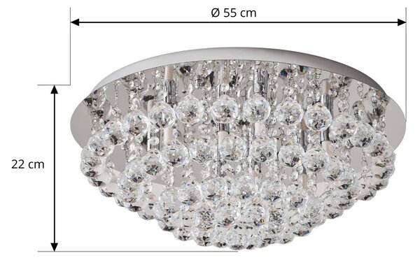 Lindby mennyezeti lámpa Antonino, 8-as lámpa, króm, kristály, 55cm, dimmelhető, Króm / ezüst, Nappali / Étkező, Kristály, Modern