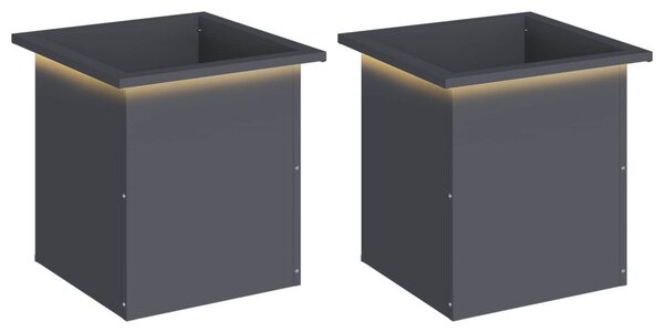 Led-es kerti virágláda 2 db Antracit 40 x 40 x 40 cm Acél