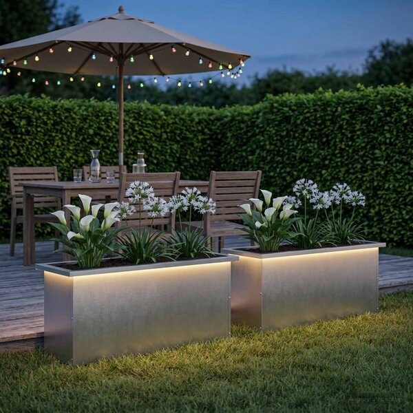 Led-es kerti virágláda 2 db Ezüst 30 x 100 x 30 cm