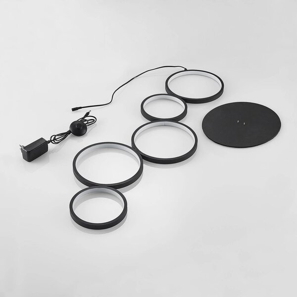 Lindby LED állólámpa Jacek, fekete, fém, 110 cm, gyűrűs, gyűrűk, Fekete, Nappali / Étkező, fém, Modern