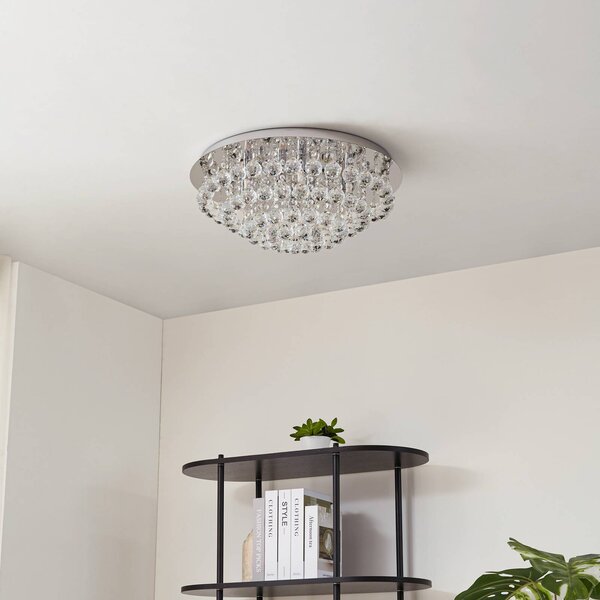 Lindby mennyezeti lámpa Antonino, 8-as lámpa, króm, kristály, 55cm, dimmelhető, Króm / ezüst, Nappali / Étkező, Kristály, Modern