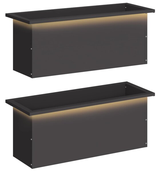 Led-es kerti virágláda 2 db Fekete 30 x 80 x 30 cm Acél