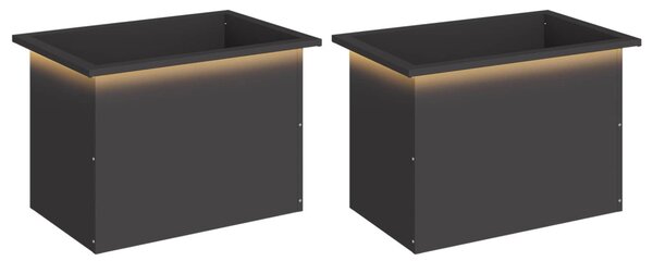 Led-es kerti virágláda 2 db Fekete 40 x 60 x 40 cm Acél