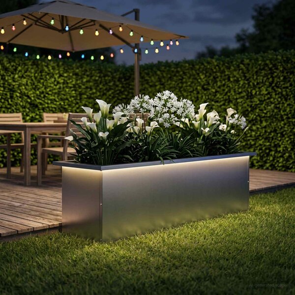 Led-es kerti virágláda Ezüst 30 x 100 x 30 cm Horganyzott Acél