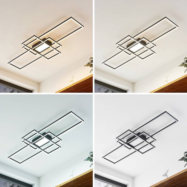 Lindby LED mennyezeti lámpa Caitlin, antracit, fém, 105cm, dimmelhető, Alu / szürke / cink, Nappali / Étkező, fém, Modern