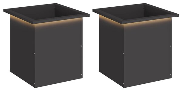 Led-es kerti virágláda 2 db Fekete 40 x 40 x 40 cm Acél