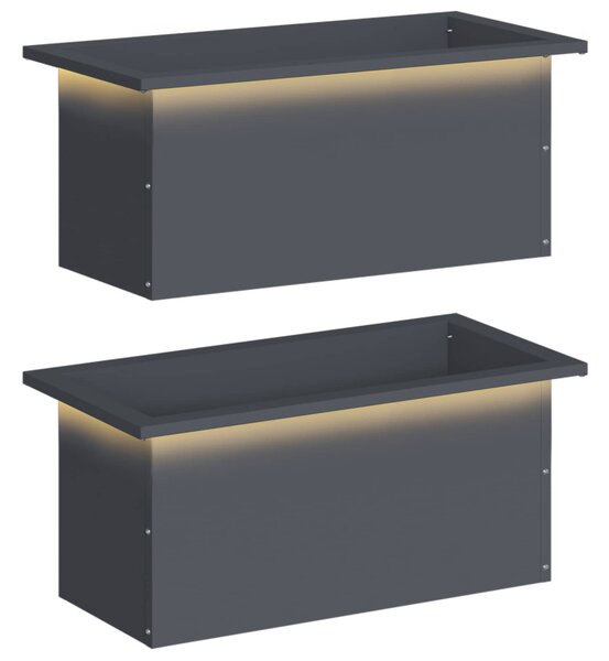 Led-es kerti virágláda 2 db Antracit 30 x 60 x 30 cm Acél